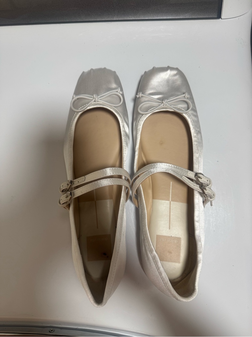 Dolce Vita White Satin Mary Jane Flats